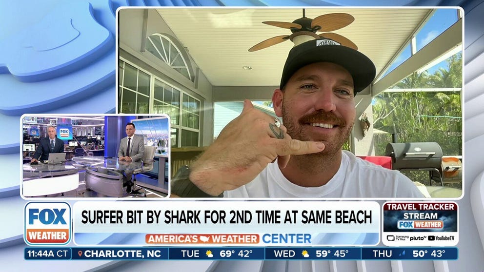 Cole Taschman defied the odds after a near-fatal shark attack at Bathtub Beach in Stuart, Florida -- the same beach where he was bitten 12 years ago. Nov. 12, 2024.