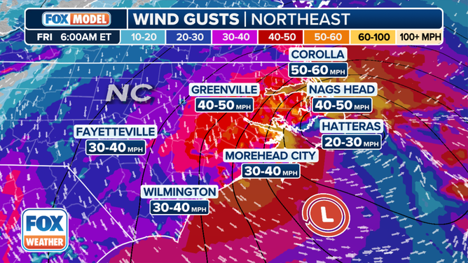 Wind gust forecast for Friday