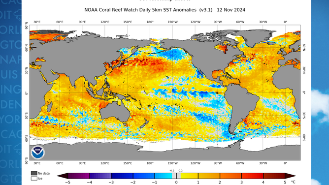 Ocean water temperature anomalies